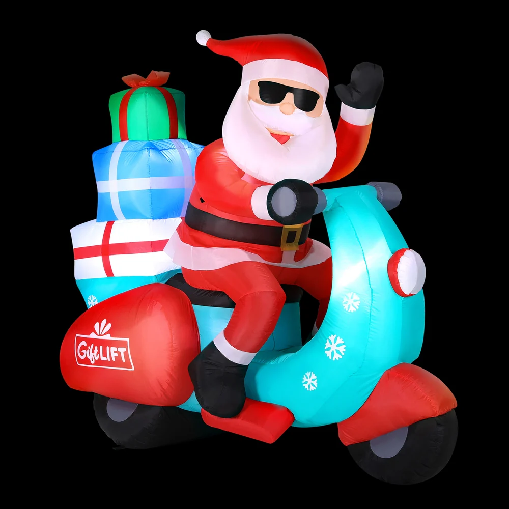 Santa Motorbike Christmas Inflatable LED Illuminated Xmas Decorations - 1.8M - Nurns