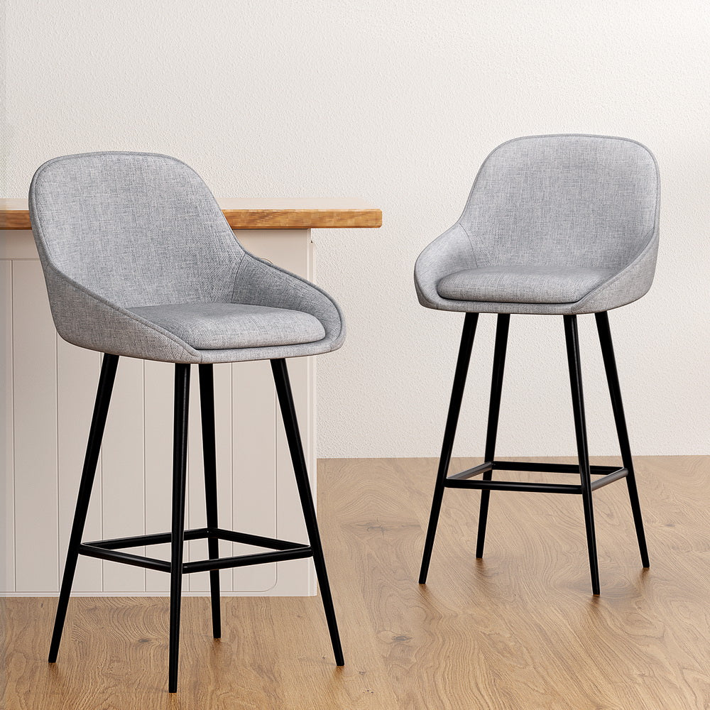 Set of 2 Lima Bar Stools Upholstered Stool Counter Seat - Grey - Nurns