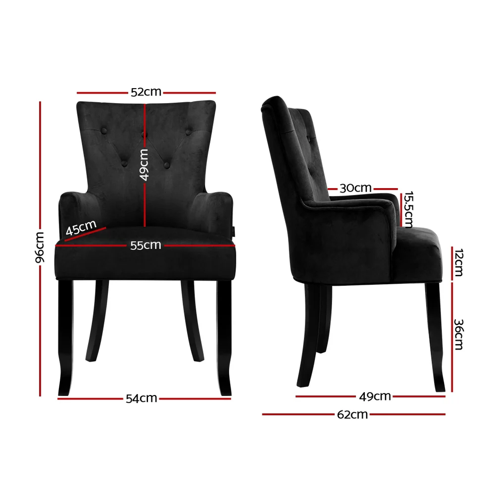 Arden Dining Chair Velvet French Provincial Armchair - Black - Nurns