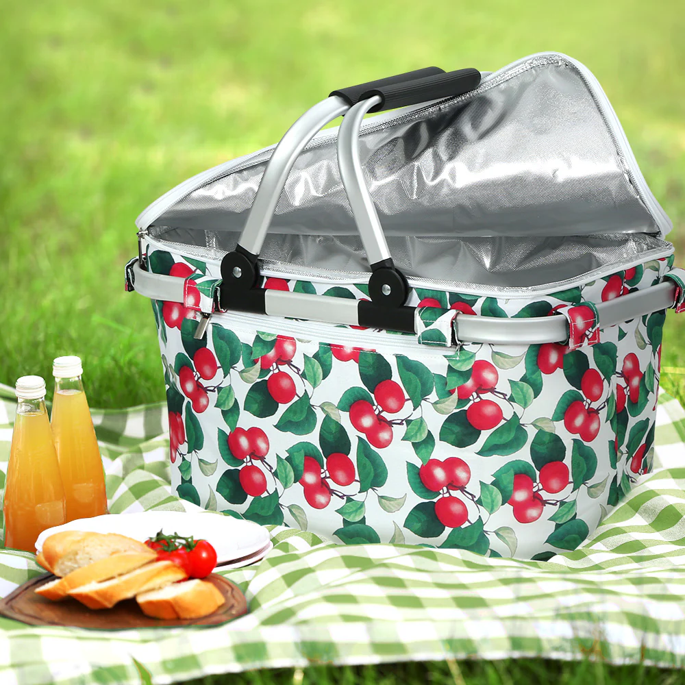Picnic Bag Basket Hamper Camping Hiking Insulated Lunch Cooler Folding - Nurns