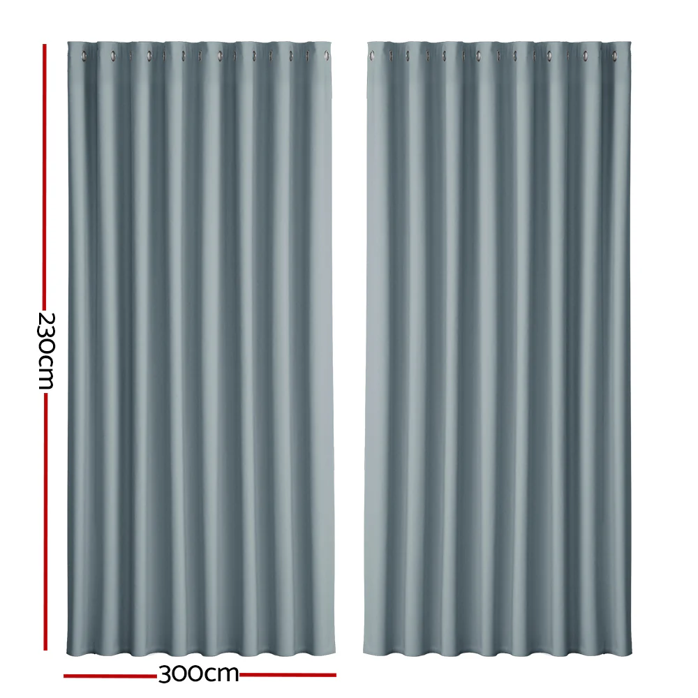 Set of 2 Blockout Curtains Blackout Window Curtain Eyelet 300x230cm Grey - Nurns