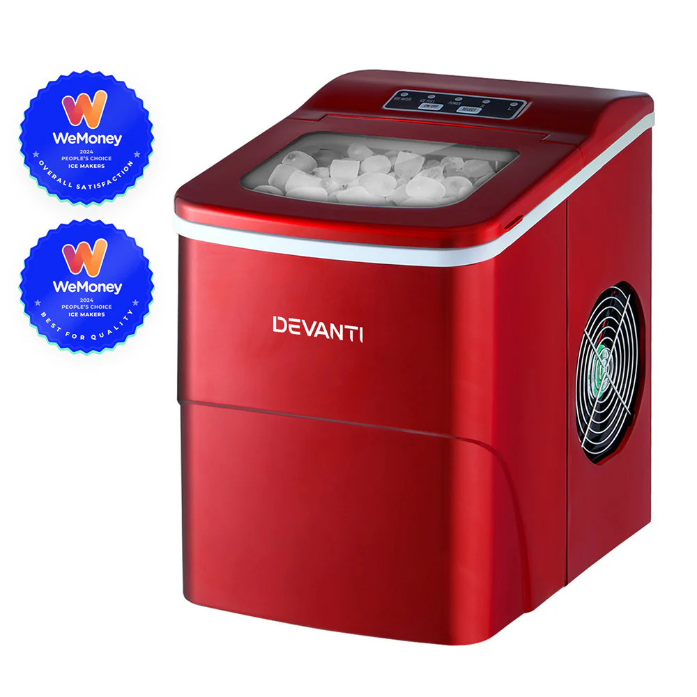 Devanti Portable Ice Cube Maker Machine 2L Home Bar Benchtop Easy Quick Red - Nurns