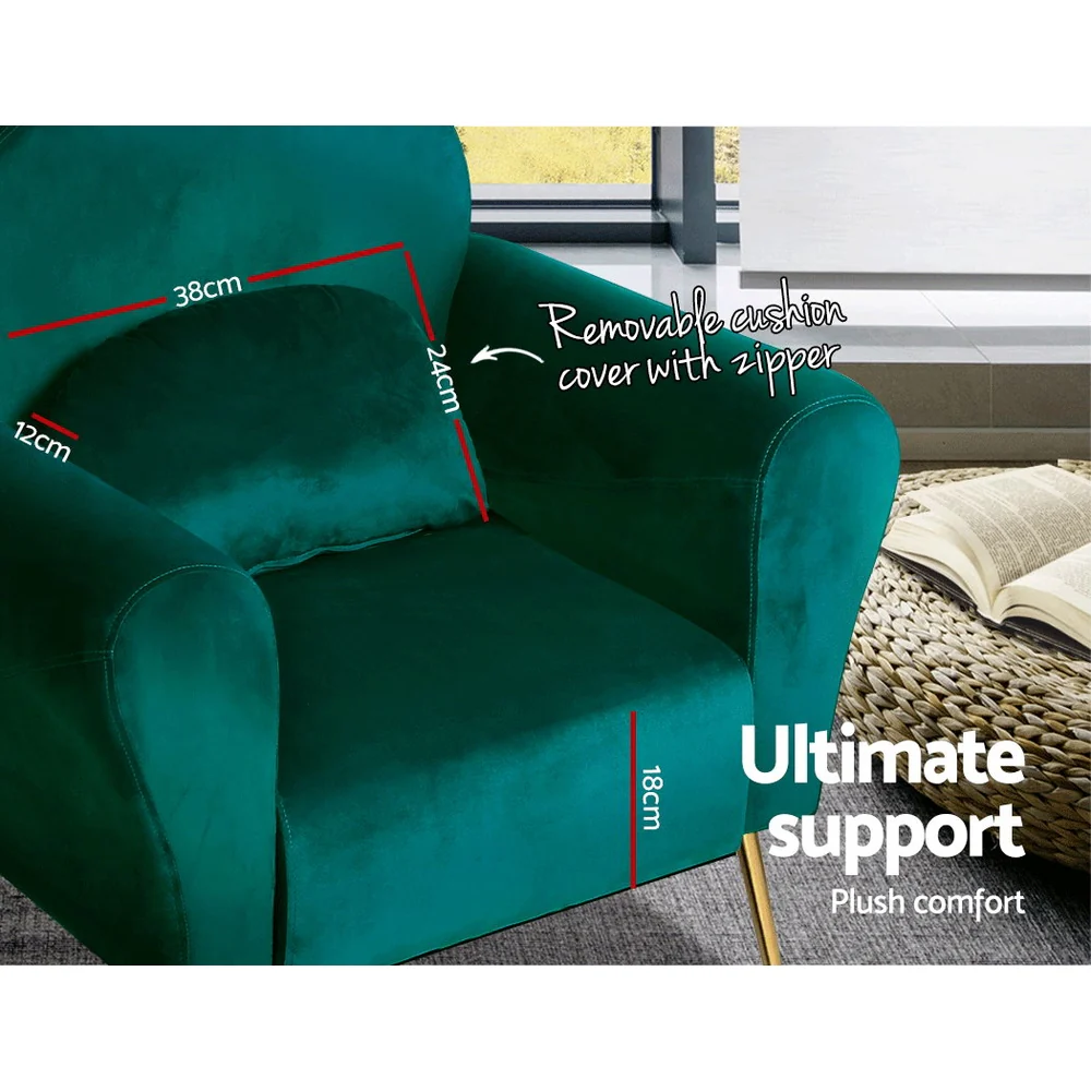 Maryjane Accent Velvet Cushion Lounge Armchair - Green - Nurns