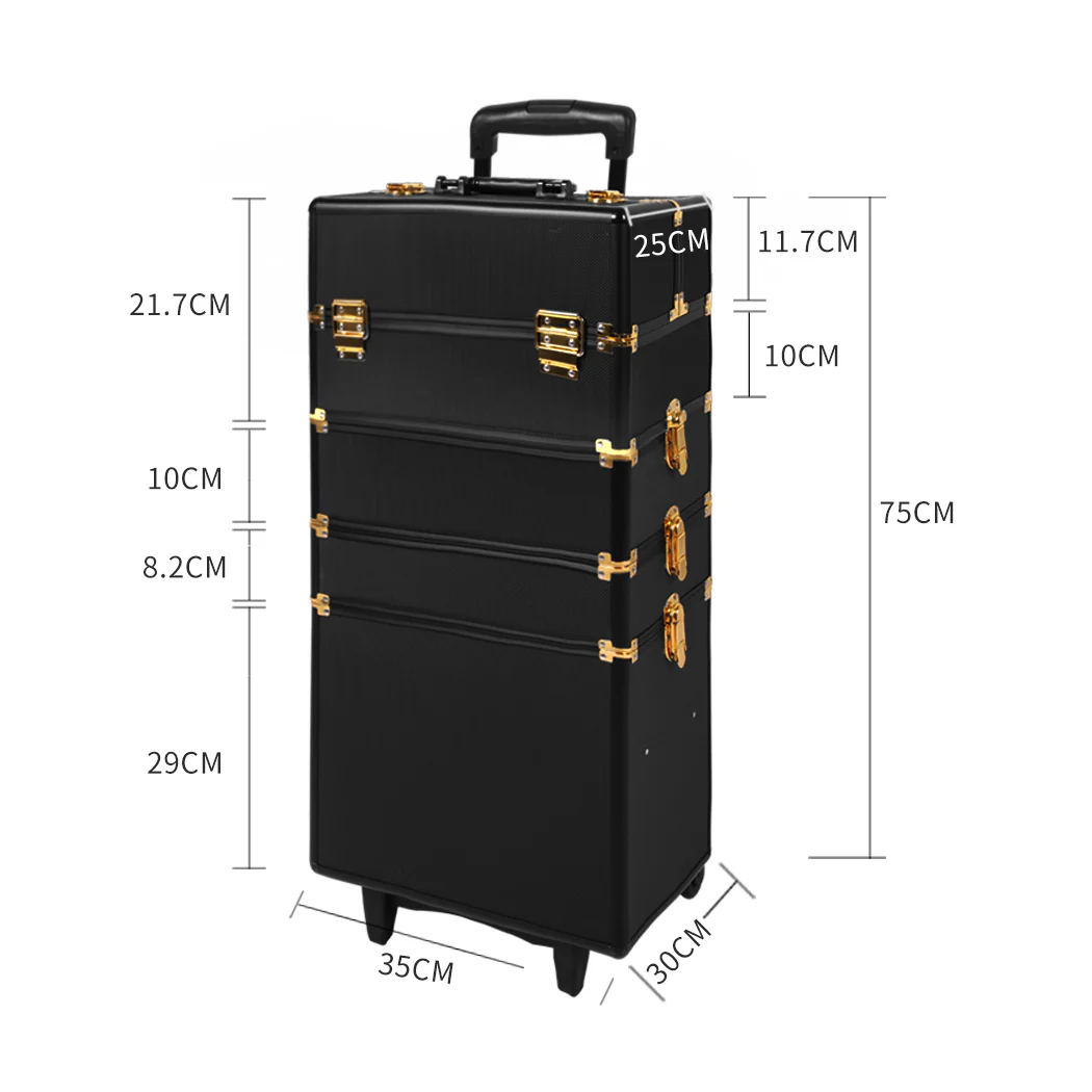 Makeup Case Professional Makeup Organiser 7 In 1 Trolley Black Gold - Nurns