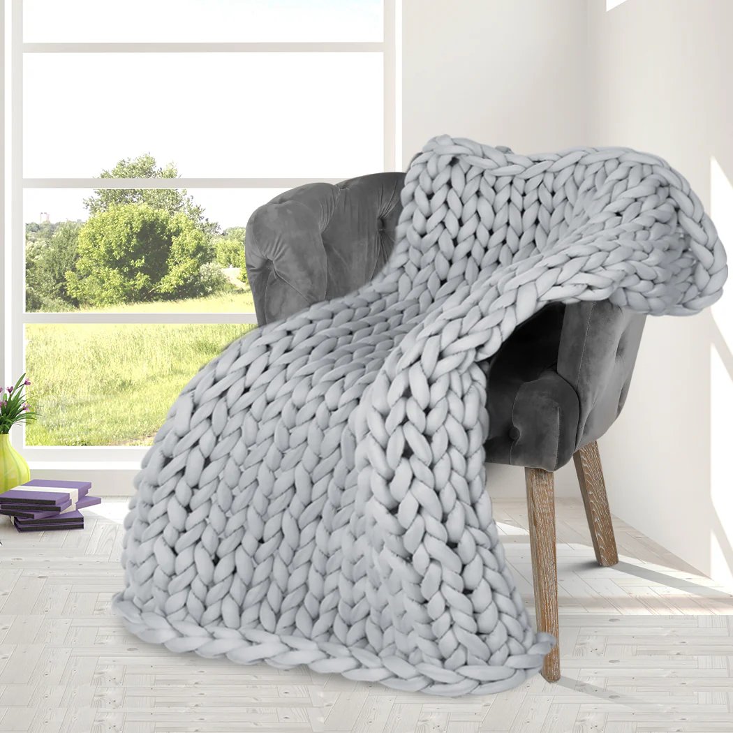 Whimsy Weighted Soft Blanket Knitted Chunky Bulky Knit 3KG - Grey - Nurns