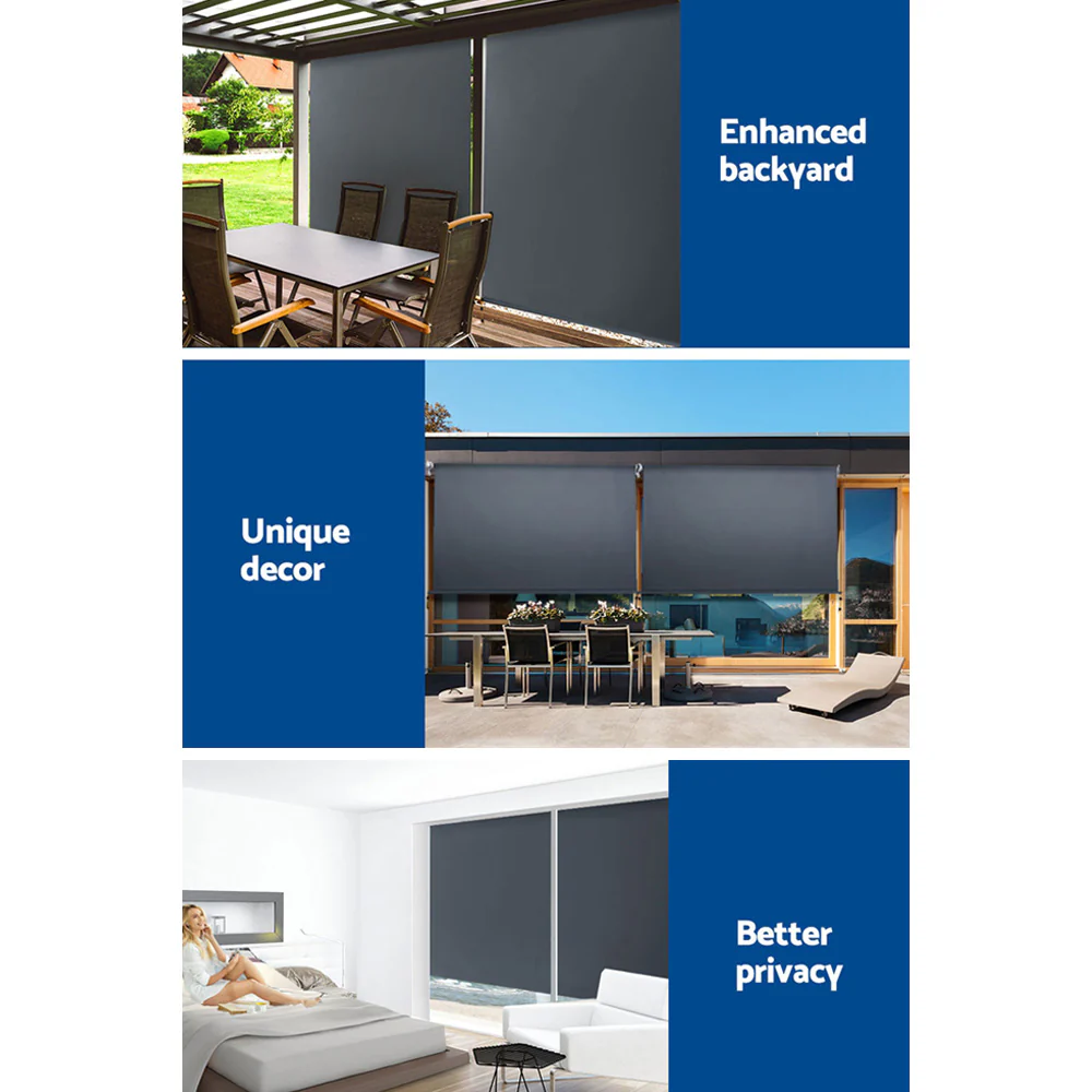 Instahut Outdoor Blinds Blackout Roll Down Awning Window Shade 2.4x2.5M Grey - Nurns