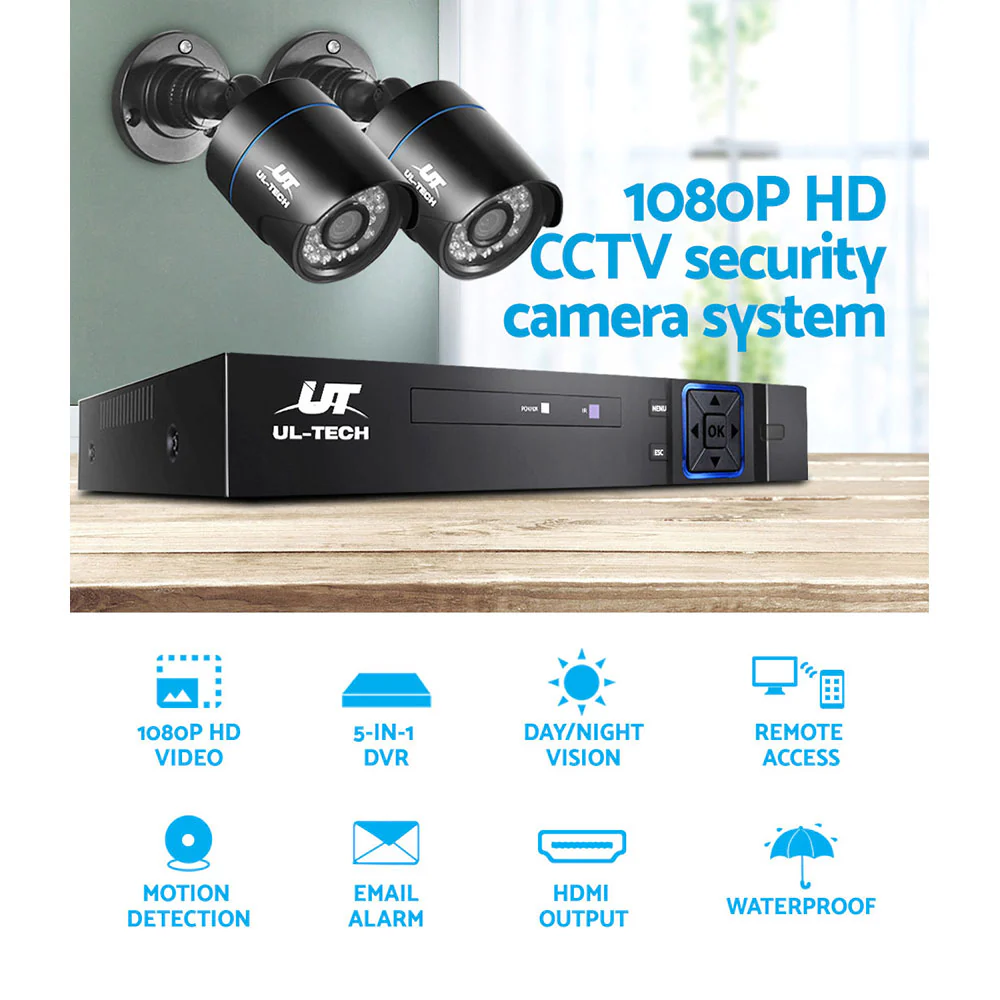 CCTV Security System 4CH DVR 2 Cameras 1TB Hard Drive - Nurns