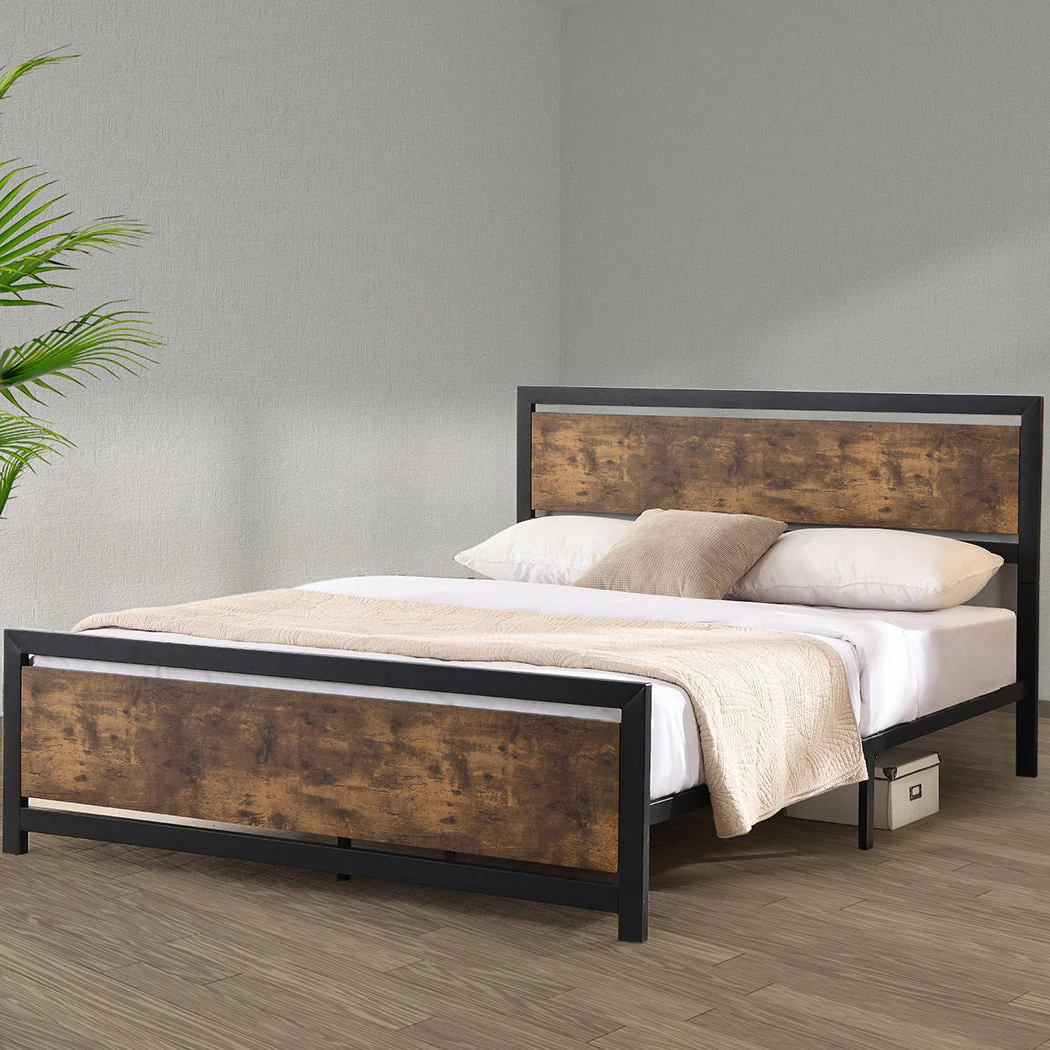 Kindred Bed & Mattress Package with 32cm Mattress - Black & Wood Double - Nurns