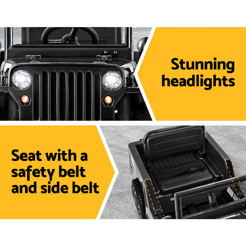 Kids Ride on Car Off Road Military Toy Cars 12V - Black - Nurns