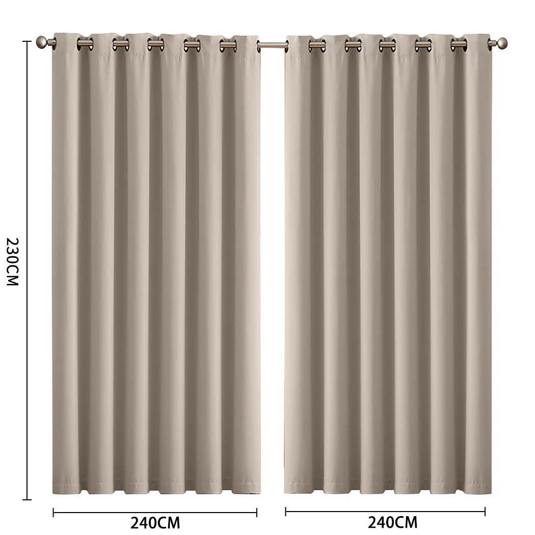Set of 2 240x230cm Blockout Curtains Panels 3 Layers - Beige - Nurns