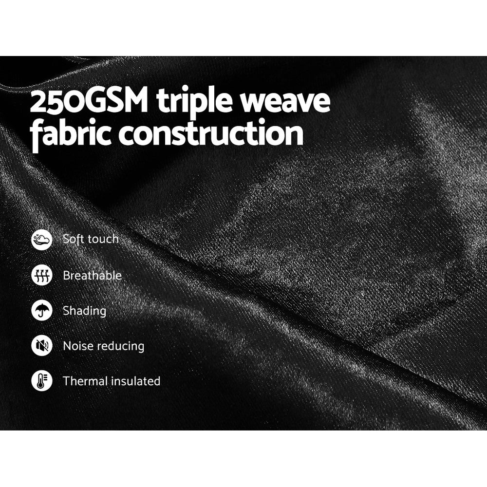 Set of 2 Blockout Curtains Blackout Window Curtain Eyelet 140x230cm Black Shine - Nurns