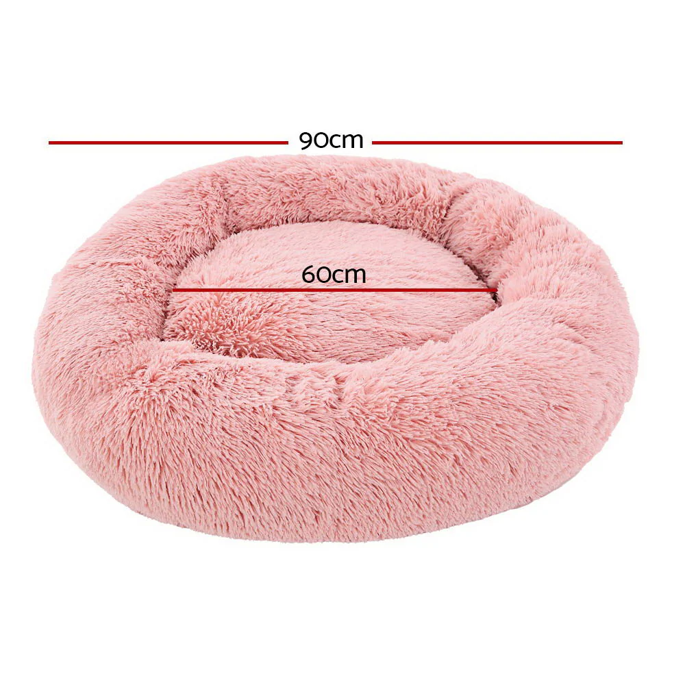 LARGE Dog Beds Pet 90cm Calming Soft Plush - Pink - Nurns
