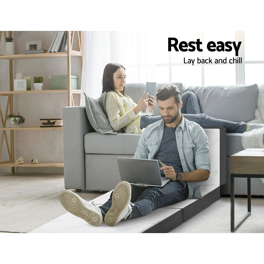 Natalie 10cm Folding Foam Portable Mattress Bamboo Fabric - Single - Nurns