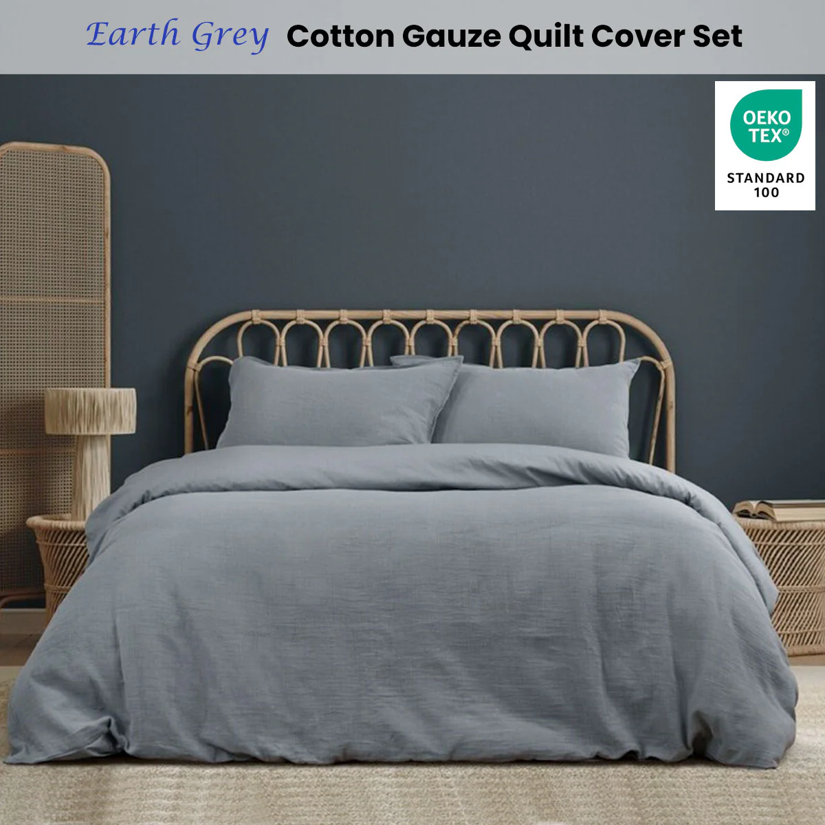 QUEEN Cotton Gauze Quilt Cover Set - Earth Grey - Nurns