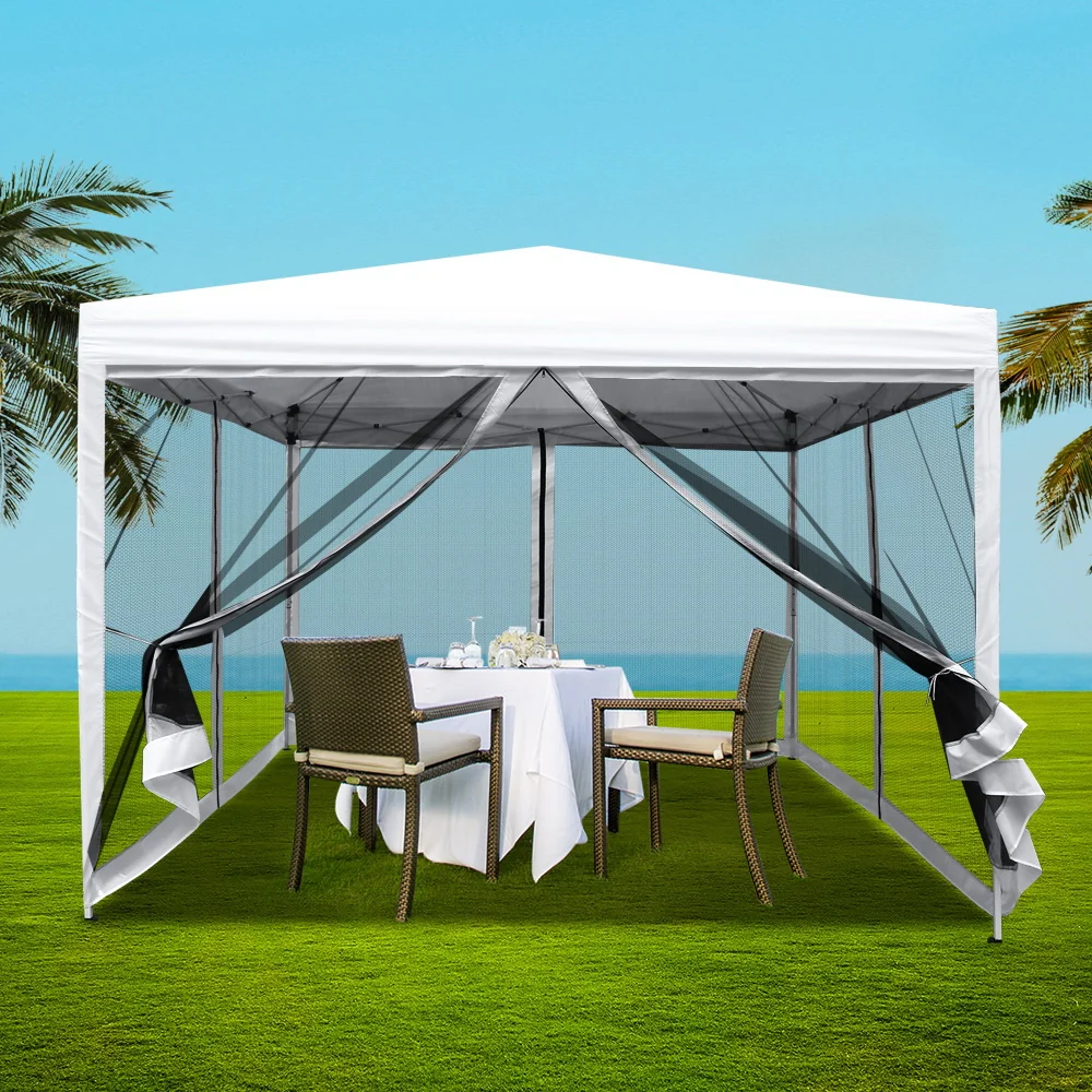 Instahut Gazebo Pop Up Marquee 3x3m Wedding Party Outdoor Camping Tent Canopy Shade Mesh Wall White - Nurns