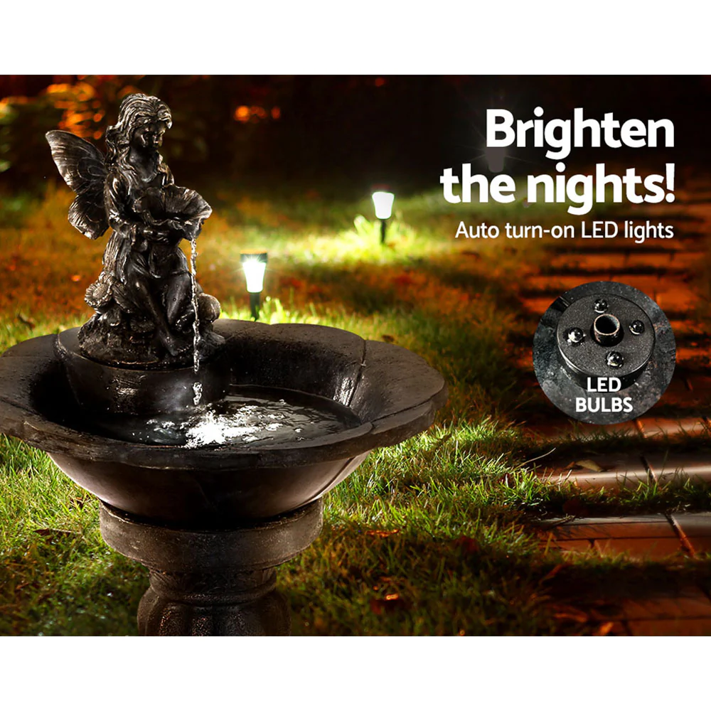 Water Fountain Features Solar with LED Lights Outdoor Cascading Angel - Nurns