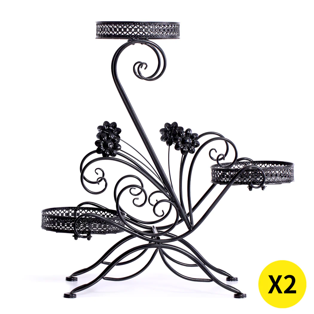 Set of 2 Plant Stand Outdoor Indoor Flower Pot Metal Corner Shelf Garden Home Decor AU - Nurns