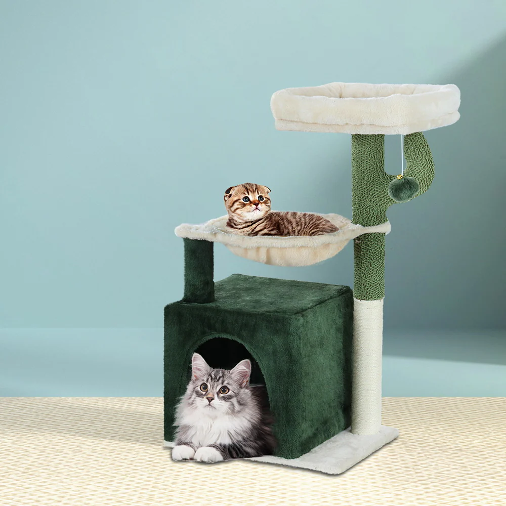 Cat Tree Tower Scratching Post Scratcher Wood Condo Bed Toys House 78cm - Green - Nurns