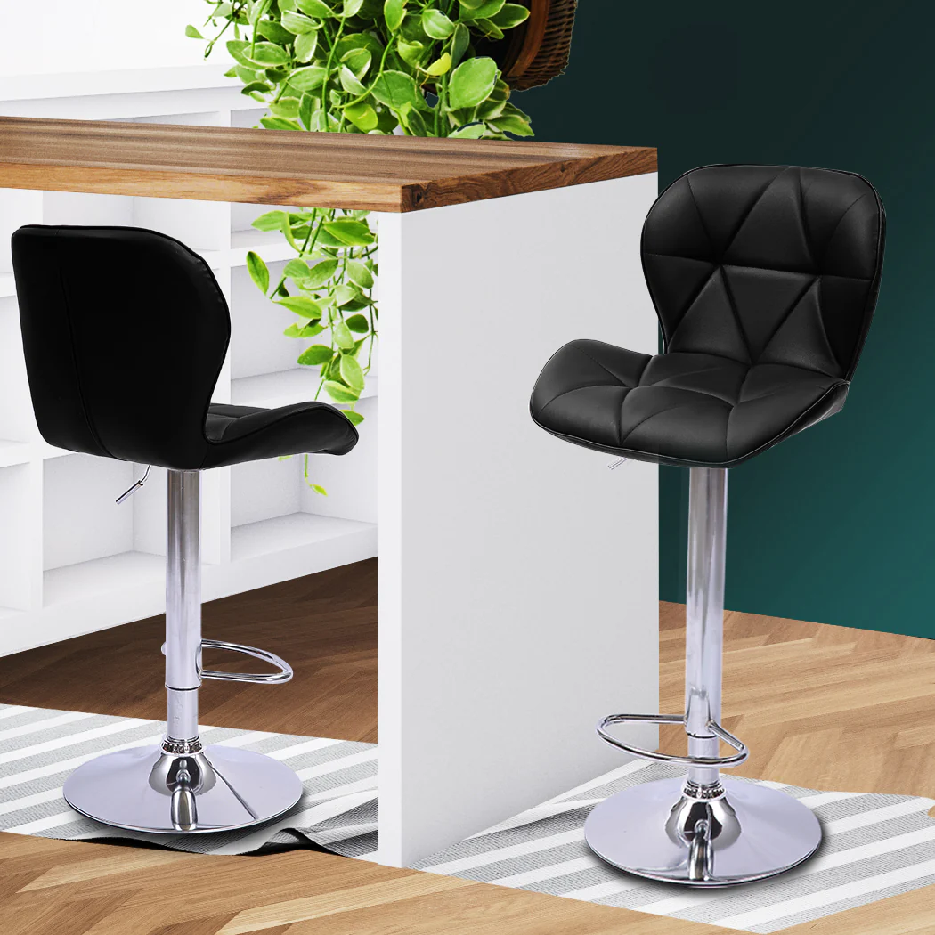 Set of 2 Orleans Bar Stools Kitchen Barstools PU Leather Chairs Gas Lift Swivel - Black - Nurns