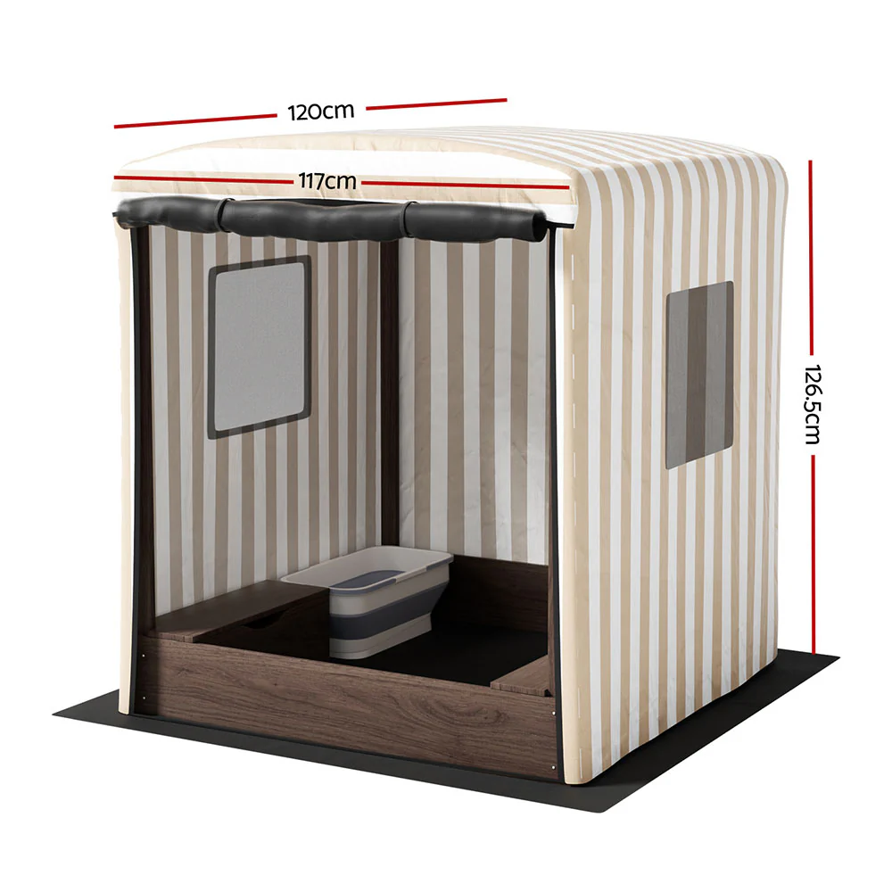 Kids Sandpit Wooden Sandbox Sand Pit with Canopy Window Water Basin 120cm - Nurns