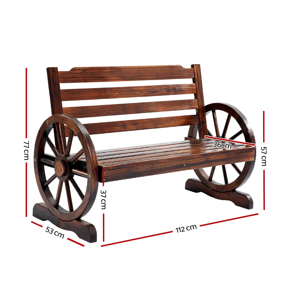 Celestia Wooden Wagon Wheel Bench - Brown - Nurns