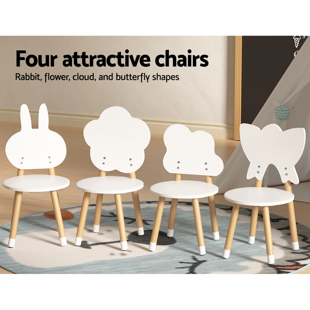 Pandora 5-Piece Kids Table & Chairs Set Children Activity Study Play Desk - White & Wood - Nurns