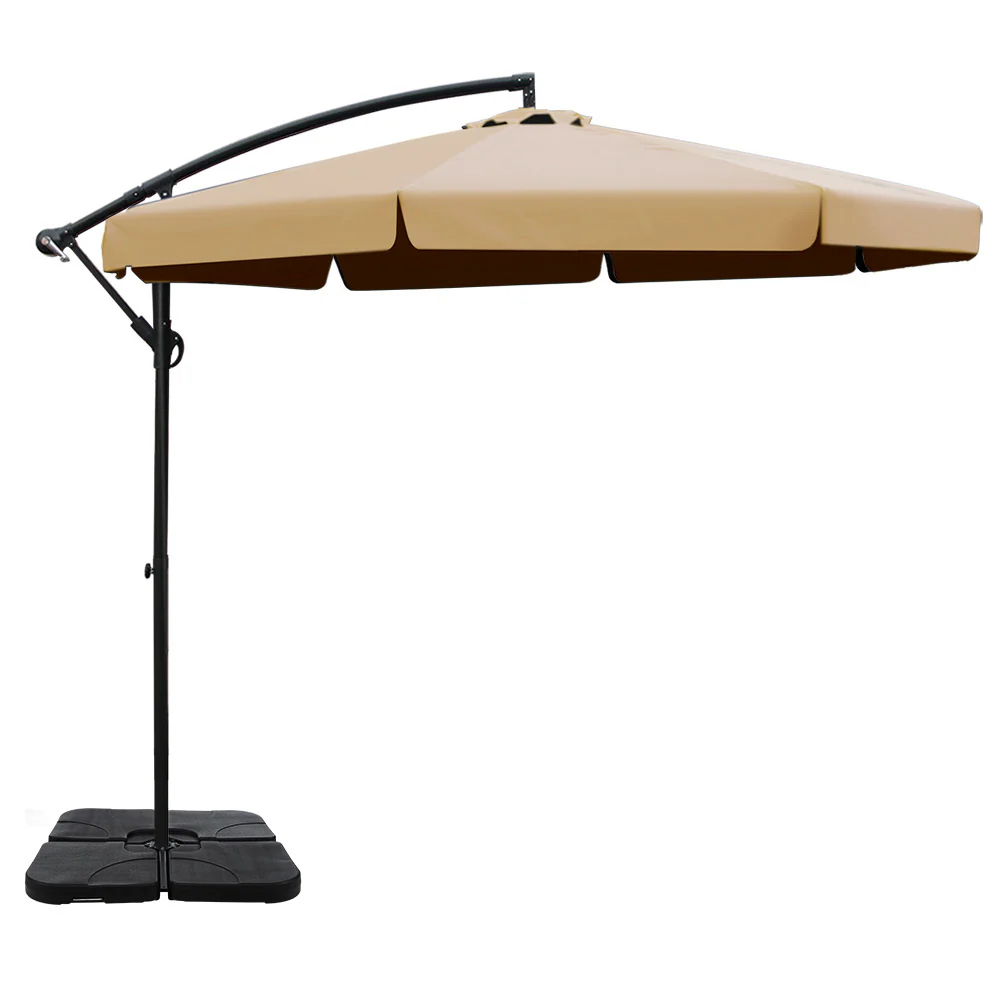 Instahut 3m Outdoor Umbrella w/Base Cantilever Garden Beach Patio Beige - Nurns