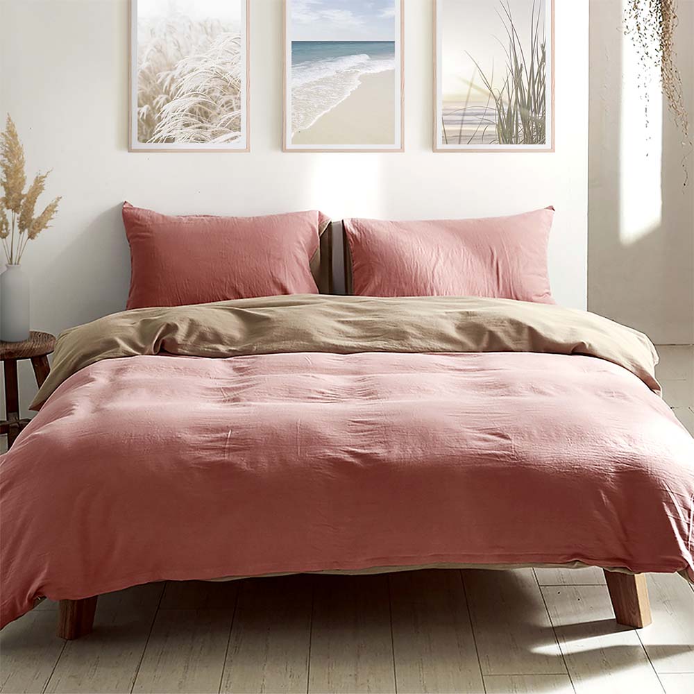 SINGLE 3-Piece Washed Cotton Quilt Set - Pink - Nurns