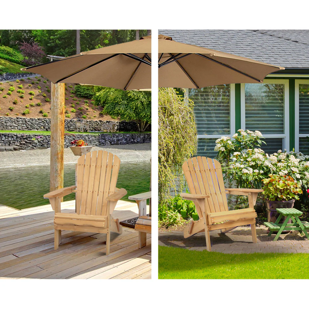 Adirondack Gardeon 3PC Outdoor Table and Chairs Wooden Foldable Beach Chair Natural - Nurns