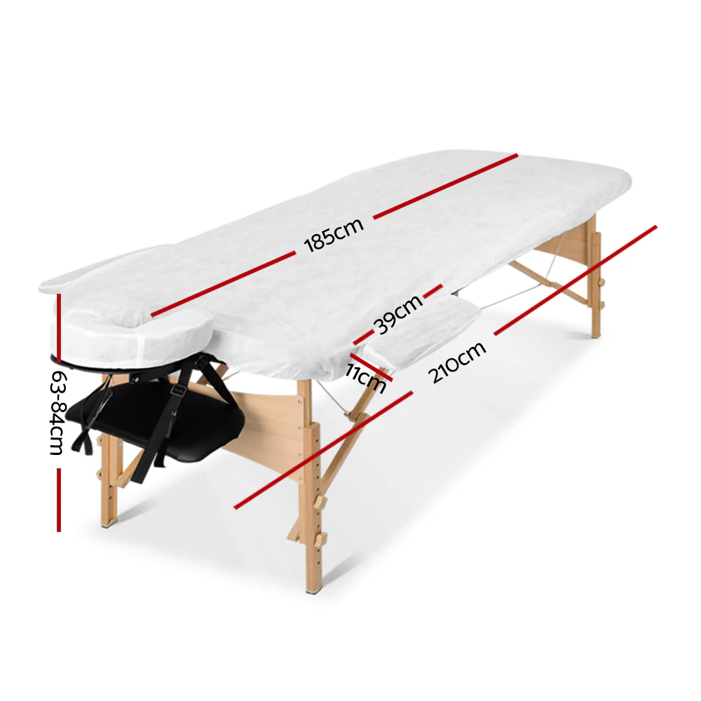 Massage Table 60cm 3 Fold Wooden Portable Beauty Therapy Bed Waxing Black - Nurns