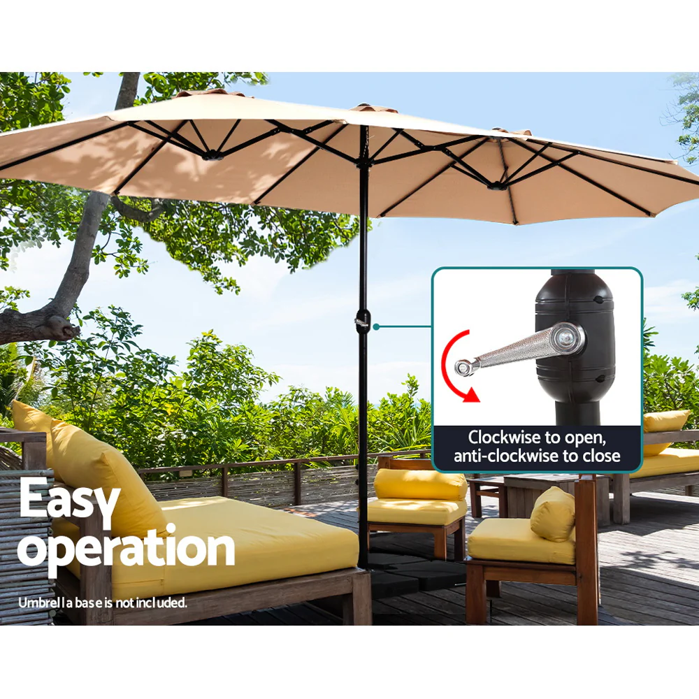 Instahut 4.57m Outdoor Umbrella Beach Pole Garden Tilt Beige - Nurns