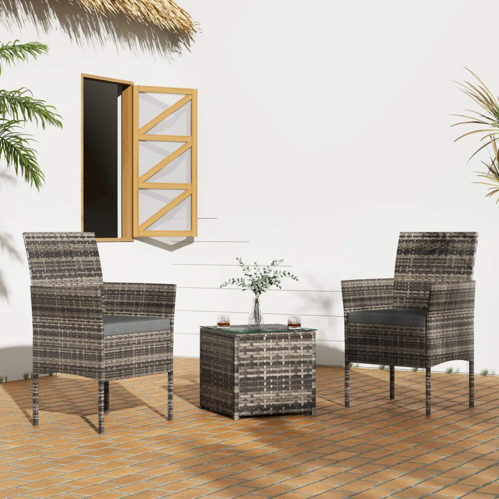 Kelsey 2-Seater PE Rattan Chat Set 3-Piece Outdoor Furniture - Mixed Grey - Nurns