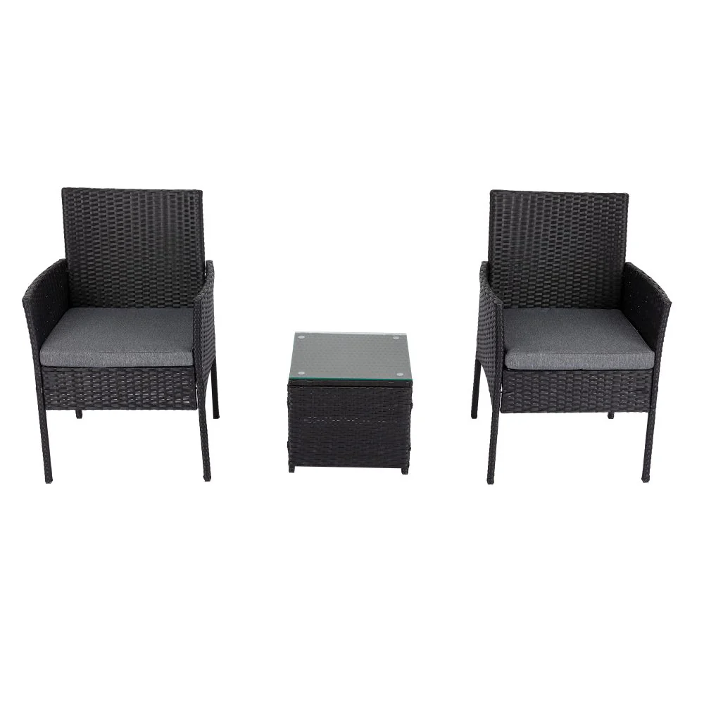Tracey 2-Seater Table And Chairs Set 3-Piece Outdoor Set - Black - Nurns