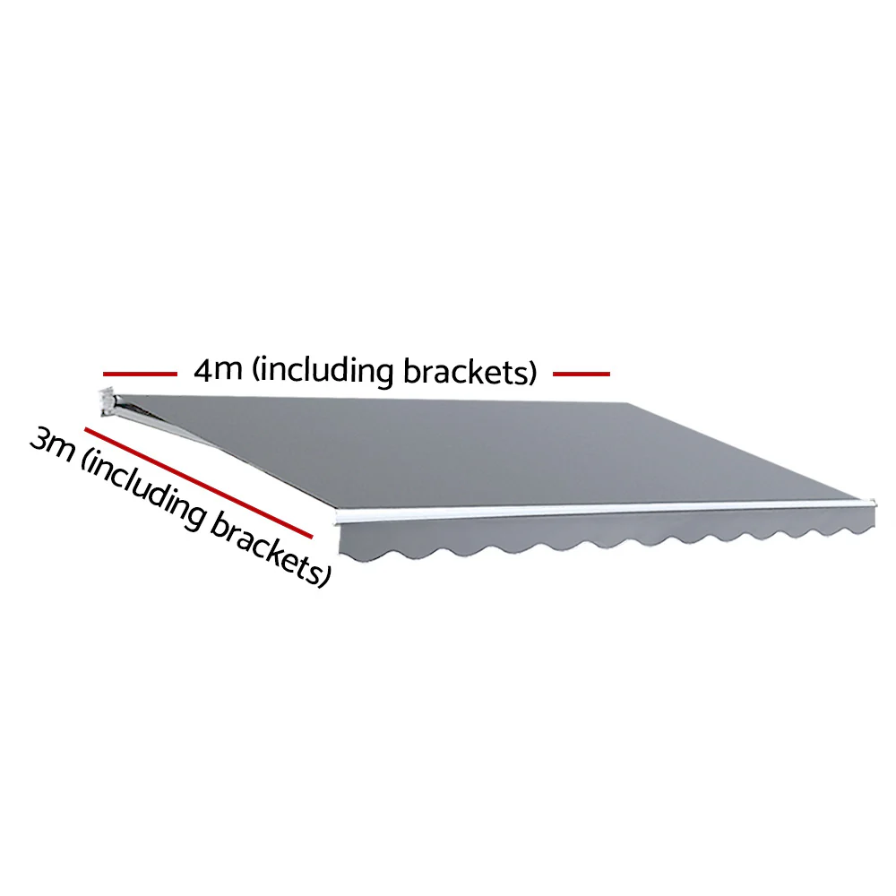 Instahut Retractable Folding Arm Awning Manual Sunshade 4Mx3M Pearl Grey - Nurns