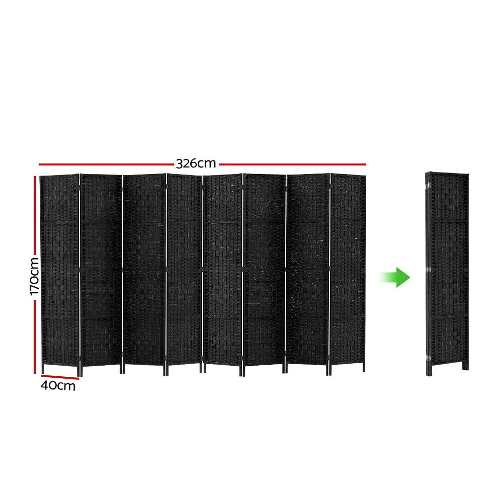 8 Panel Room Divider Screen 326x170cm Woven - Black - Nurns