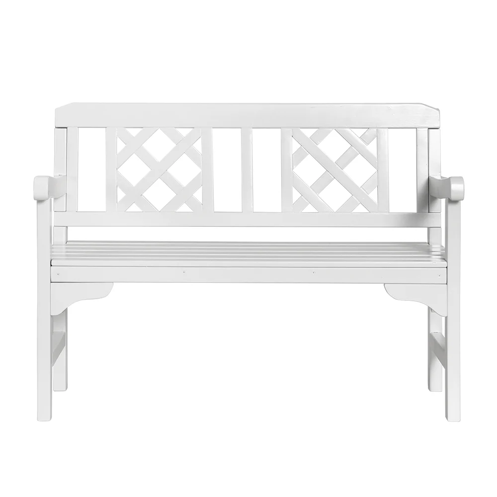 Solene Wooden Garden Bench 2 Seat Patio Furniture Timber Outdoor Lounge Chair - White - Nurns
