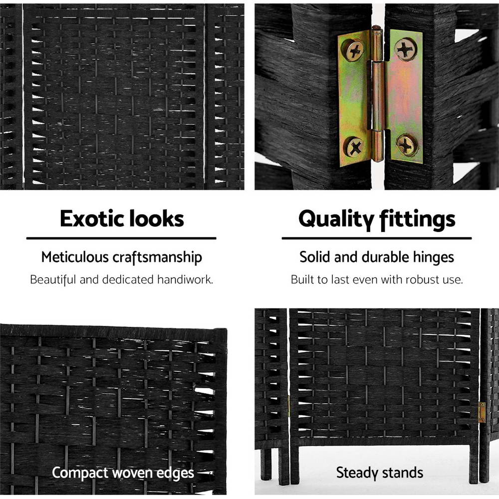 8 Panel Room Divider Screen 326x170cm Woven - Black - Nurns