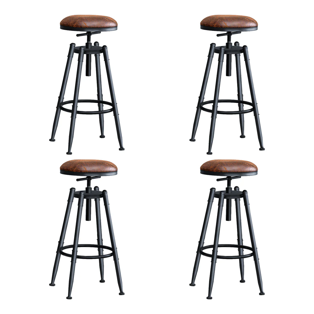 Set of 4 Trieste Rustic Industrial Bar Stool Kitchen Stool Barstool Swivel Dining Chair - Wood - Nurns