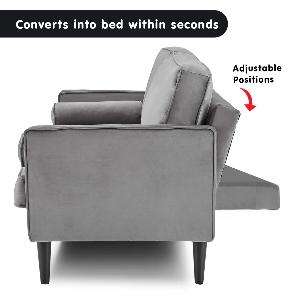 Melody 2-Seater Faux Velvet Suite Sofa Bed Lounge - Grey - Nurns