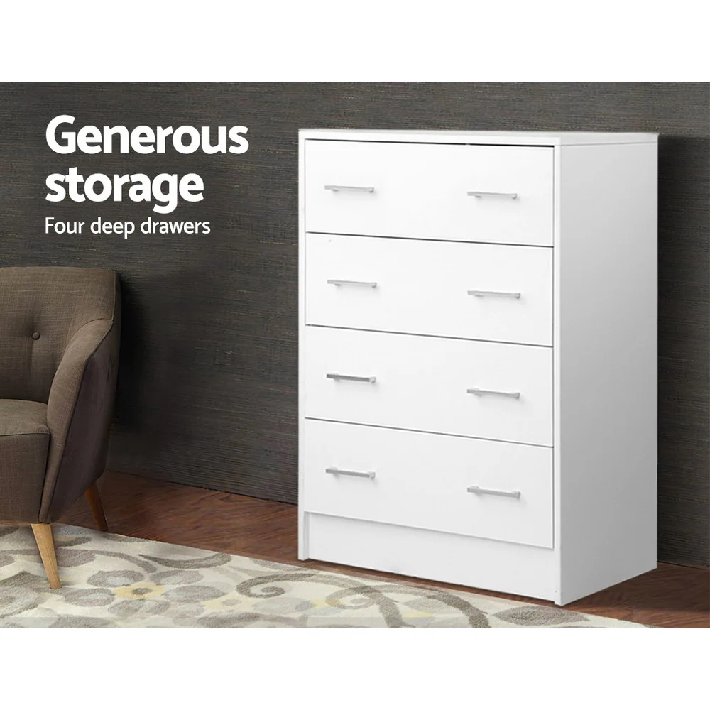 Artiss 4 Chest of Drawers - White - Nurns
