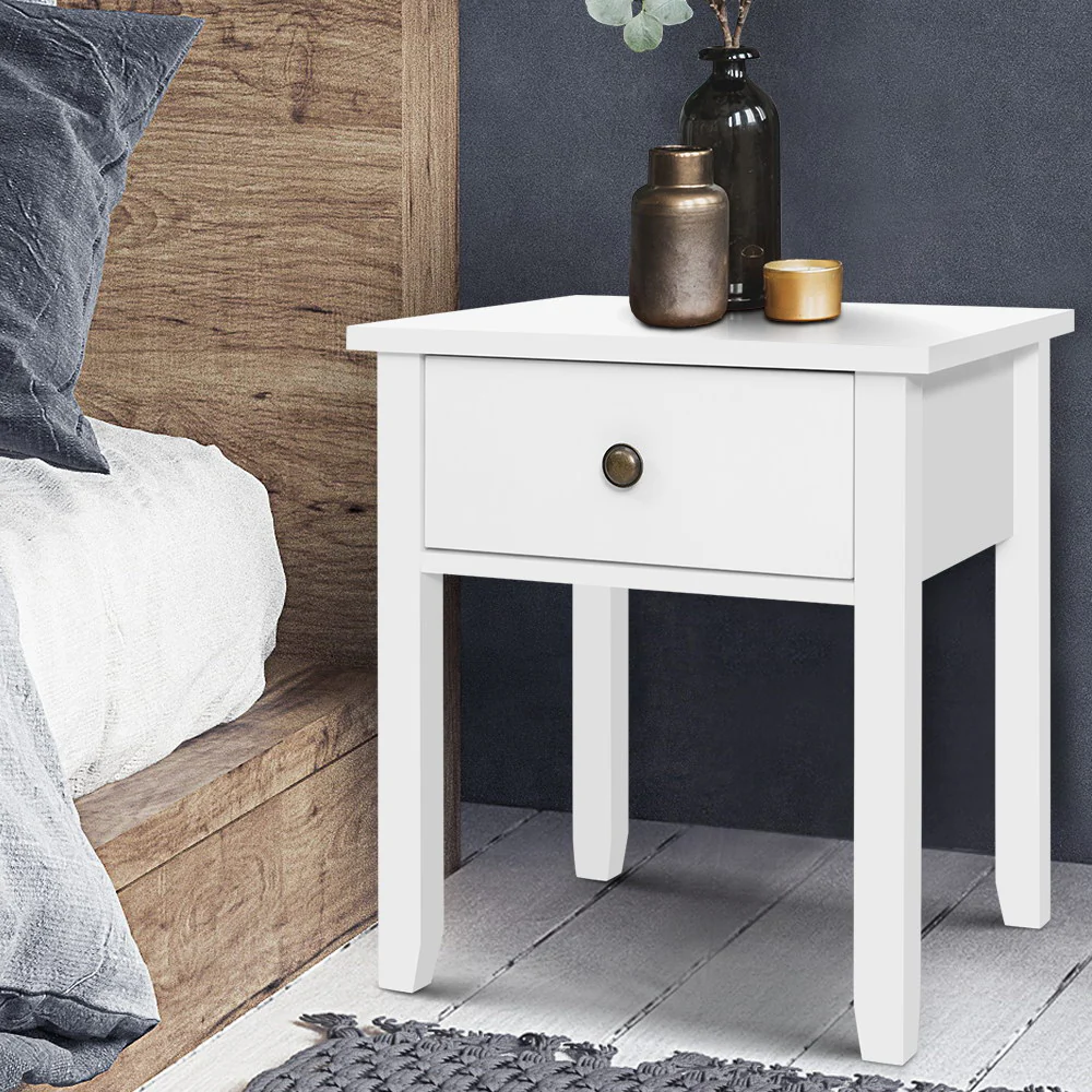 Jonquiere Wooden Bedside Tables Side Table Nightstand White Storage Cabinet Lamp - White - Nurns