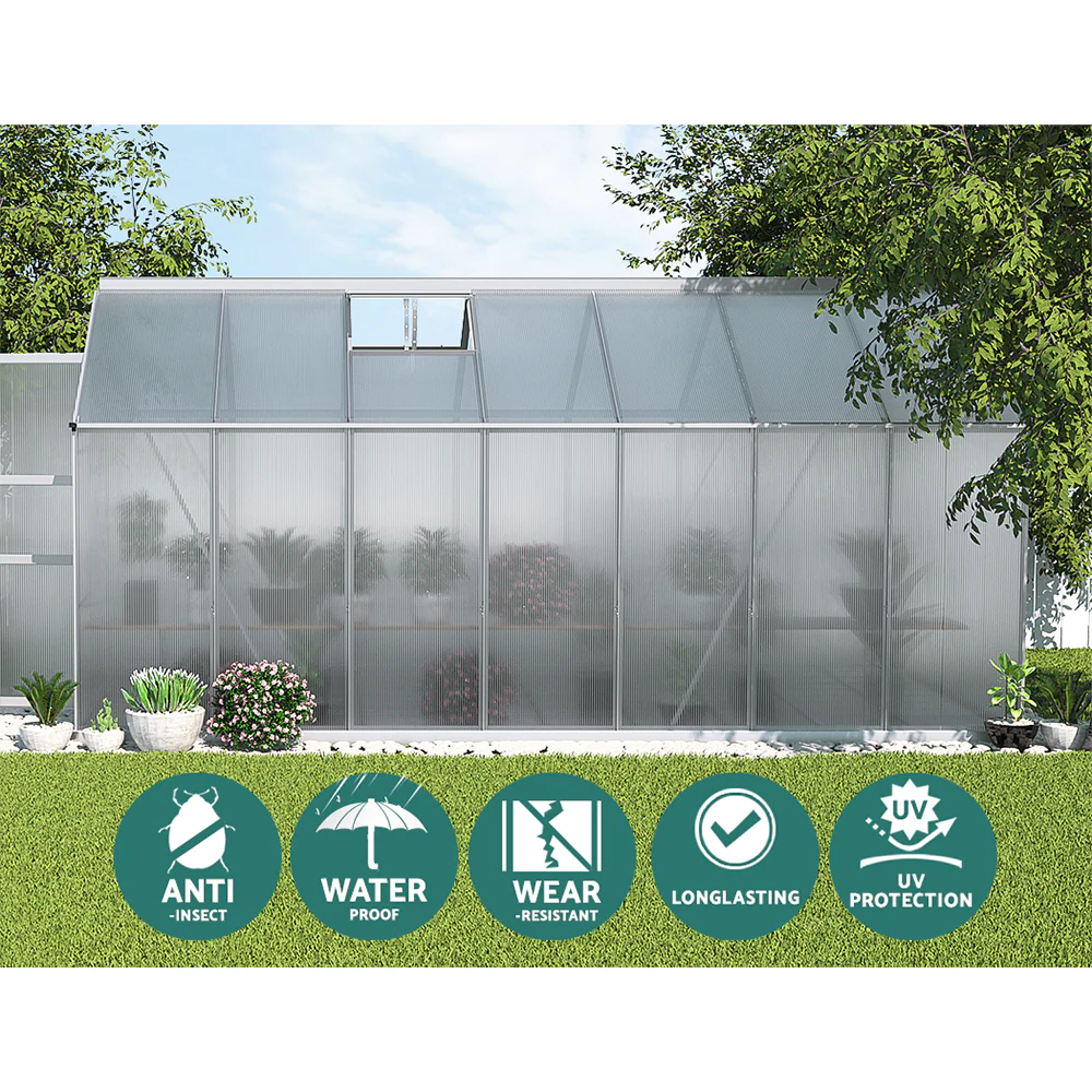 Greenfingers Greenhouse 4.1x2.5x2.26M Double Doors Aluminium Green House Garden Shed - Nurns
