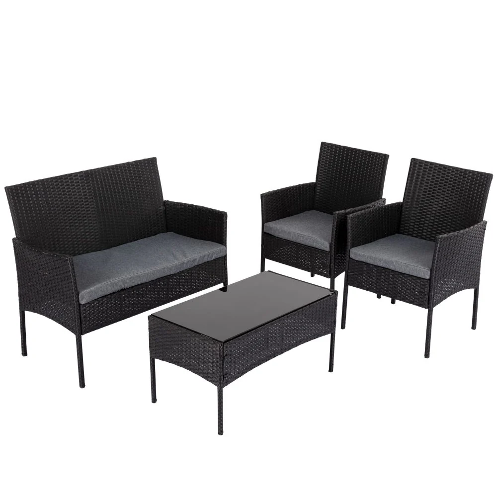Lowry 4-Seater Wicker 4-Piece Outdoor Lounge Set - Black - Nurns