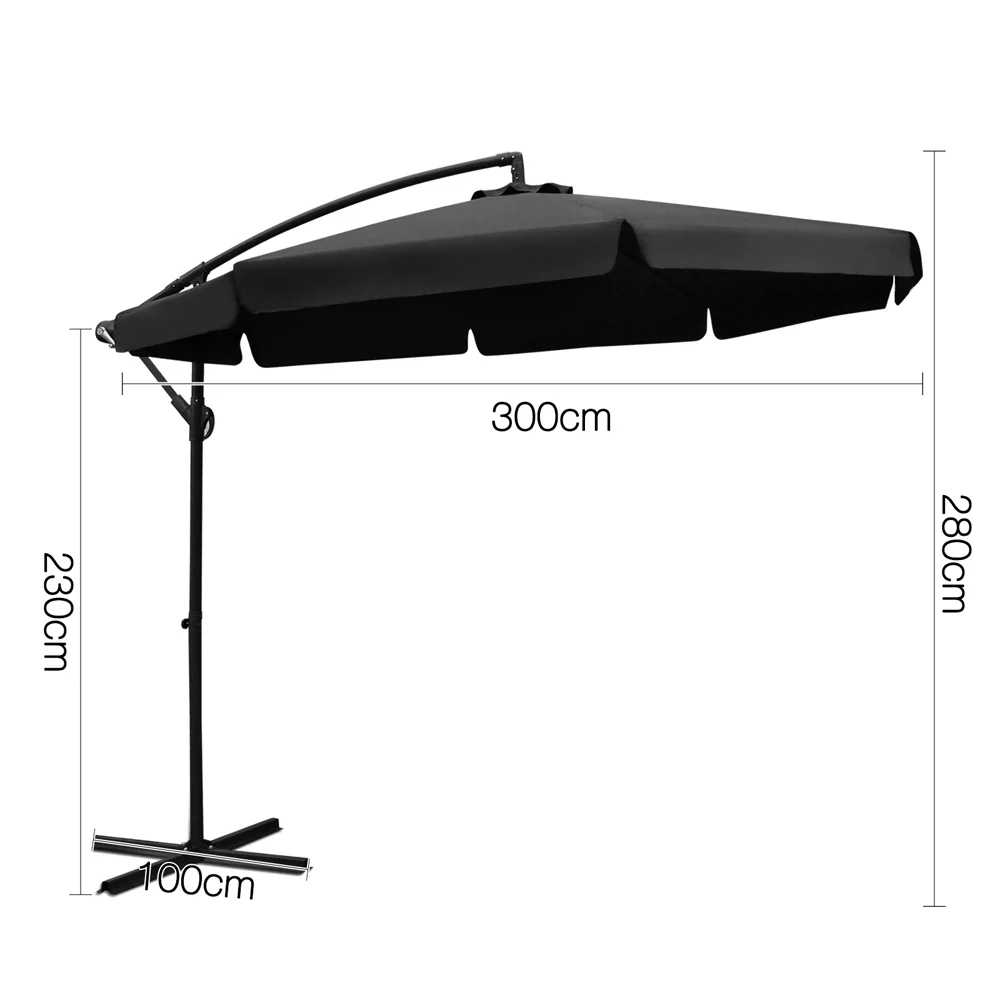 Instahut 3m Outdoor Umbrella Cantilever Garden Beach Patio Black - Nurns
