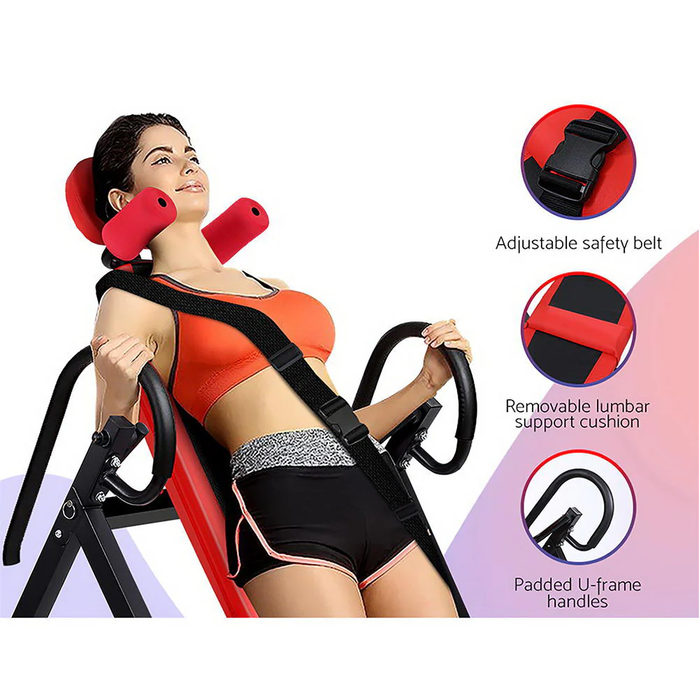 Everfit Inversion Table Gravity Exercise Inverter Back Stretcher Home Gym Red - Nurns