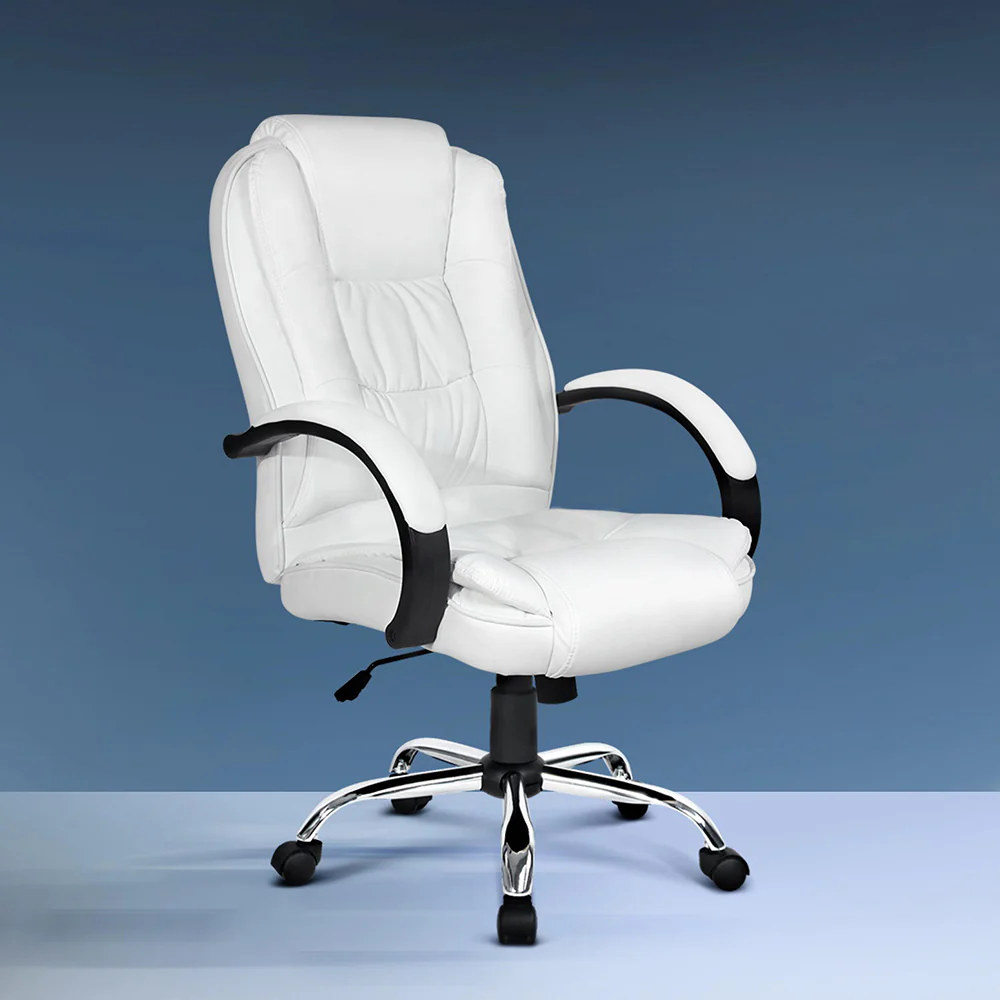 Artiss Executive Office Chair Leather Tilt White - Nurns