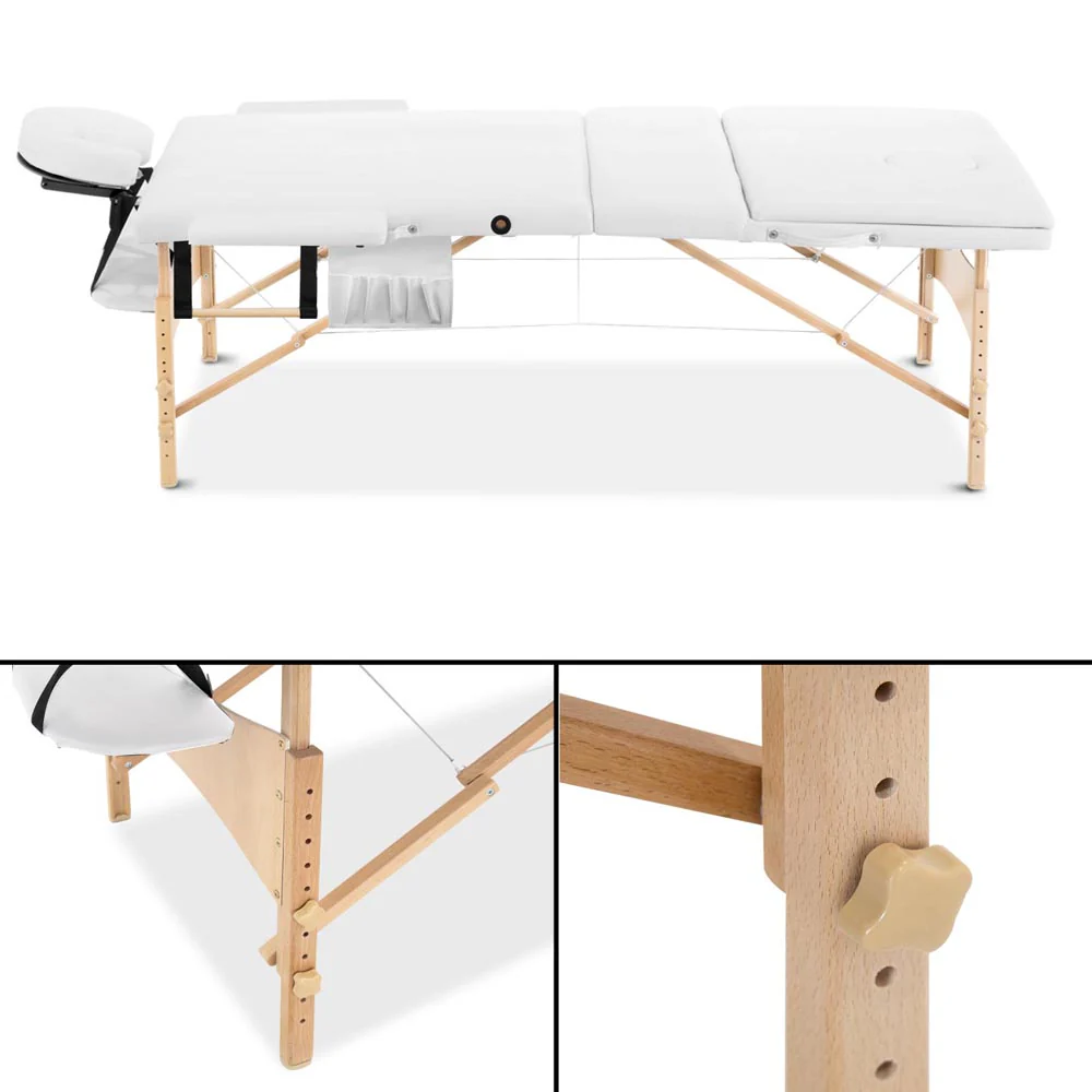 Massage Table 70cm 3 Fold Wooden Portable Beauty Therapy Bed Waxing White - Nurns
