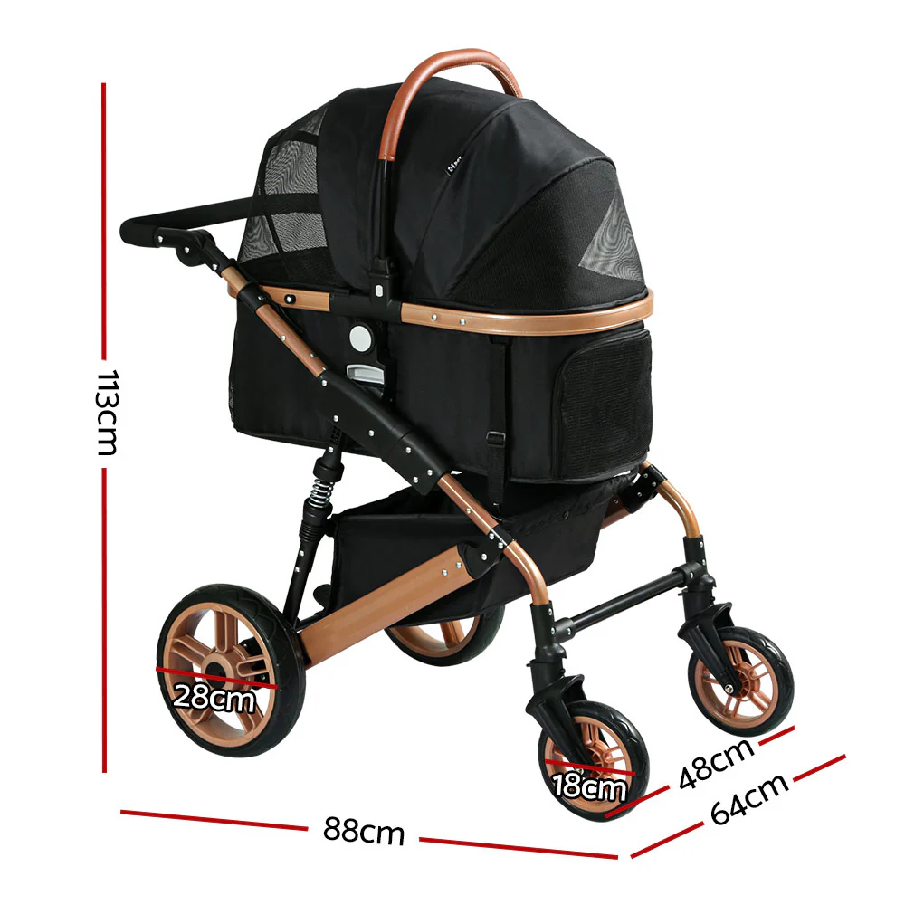 Pet Dog Stroller Pram Large Cat Carrier Travel Pushchair Foldable 4 Wheels - Nurns