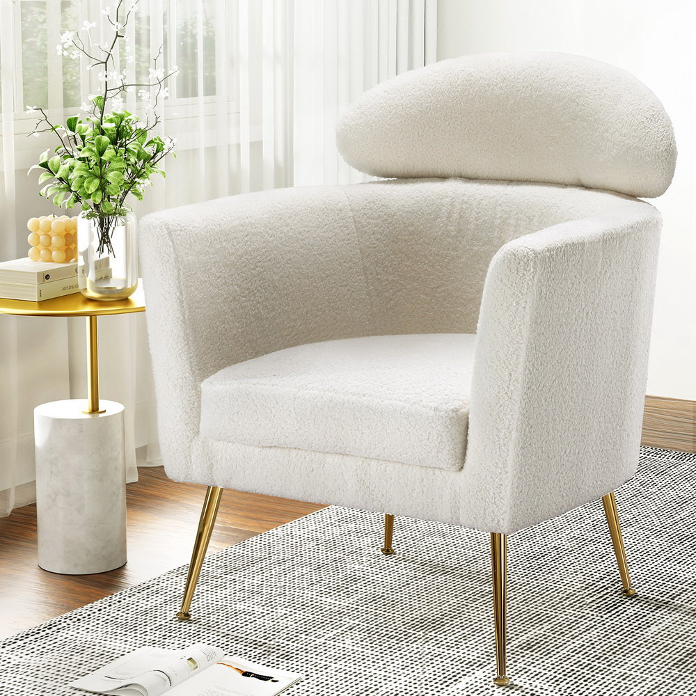 Armchair Bouclé Fabric - White - Nurns