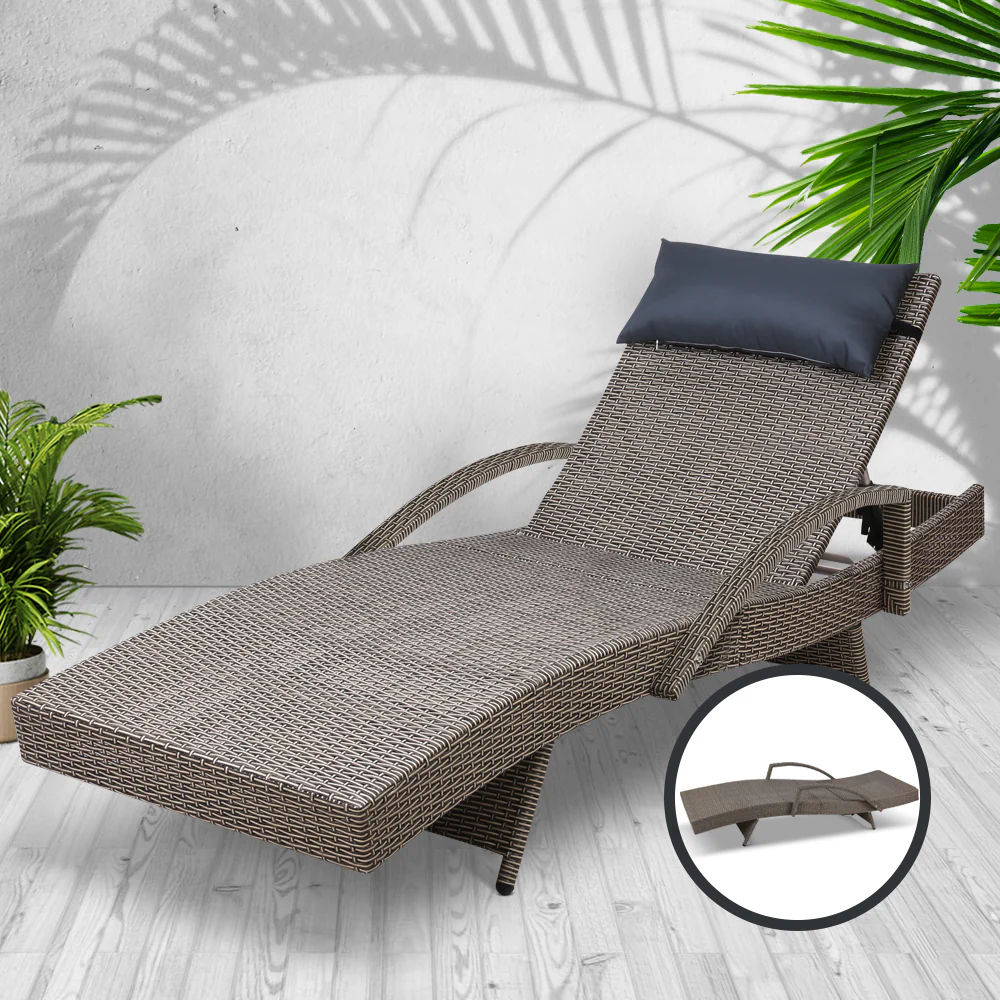 Silsden Outdoor Sun Lounge Wicker with Armrest Chair and Pillow - Grey - Nurns